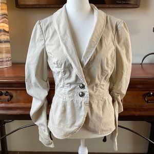 Mossimo 2-Button Blazer. Ruched Sleeves. Taupe. Size S